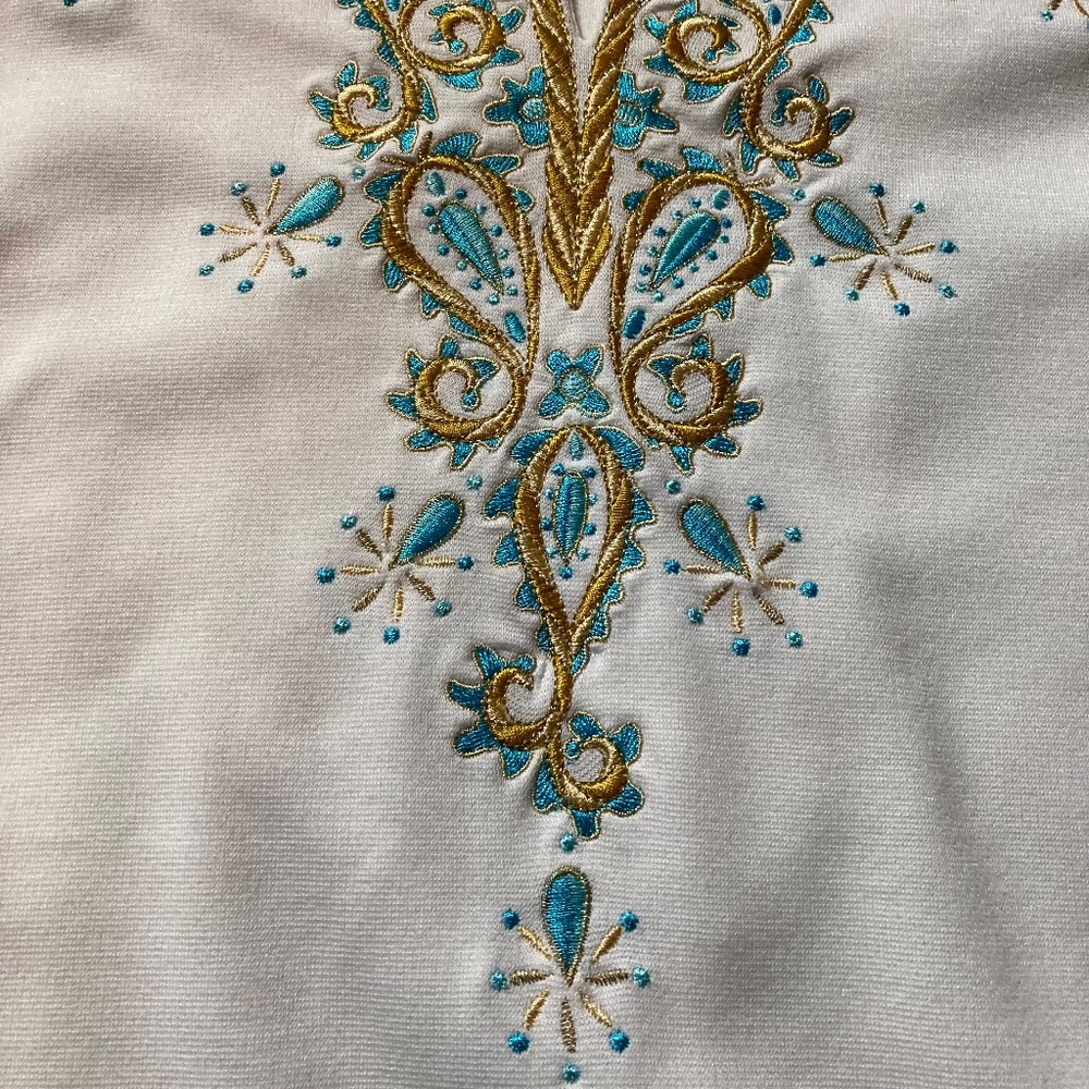 Glamorous Bob Mackie Tunic l Cream / Off White l Turquoise l Gold l Wearable Art - Picture 9 of 13